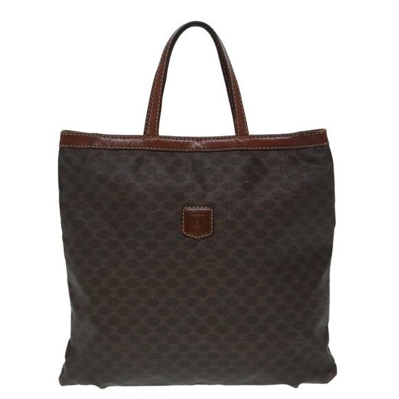 CELINE Macadam Canvas Hand Bag Pvc Leather Brown - Picture 2 of 12